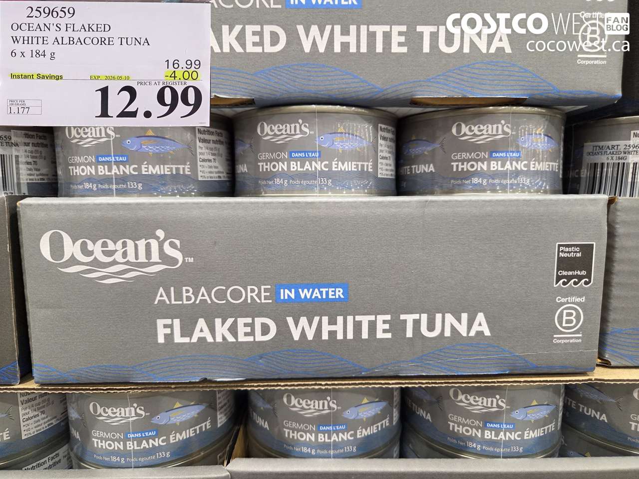 259659 OCEAN'S FLAKED WHITE ALBACORE TUNA 6 X 184 G ($4.00 INSTANT SAVINGS EXPIRES ON 2026-05-10) $12.99