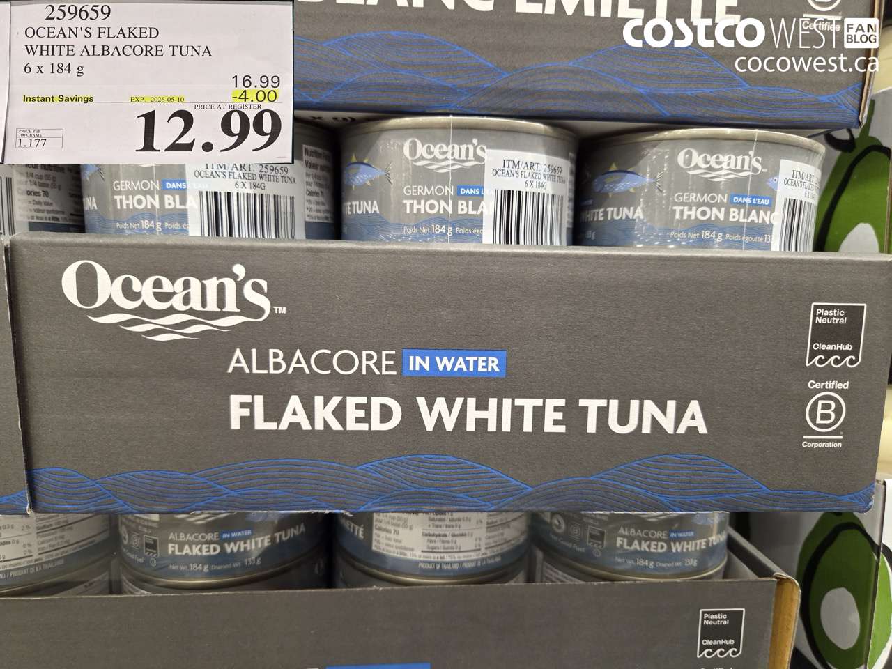 259659 OCEAN'S FLAKED WHITE ALBACORE TUNA 6 X 184 G ($4.00 INSTANT SAVINGS EXPIRES ON 2026-05-10) $12.99