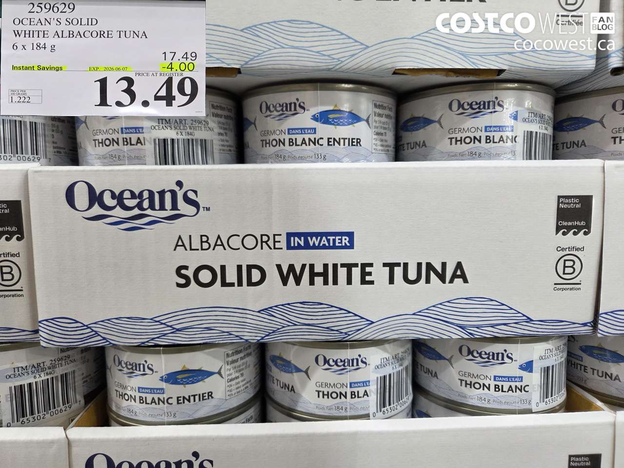 259629 OCEAN'S SOLID WHITE ALBACORE TUNA 6 X 184 G ($4.00 INSTANT SAVINGS EXPIRES ON 2026-06-07) $13.49