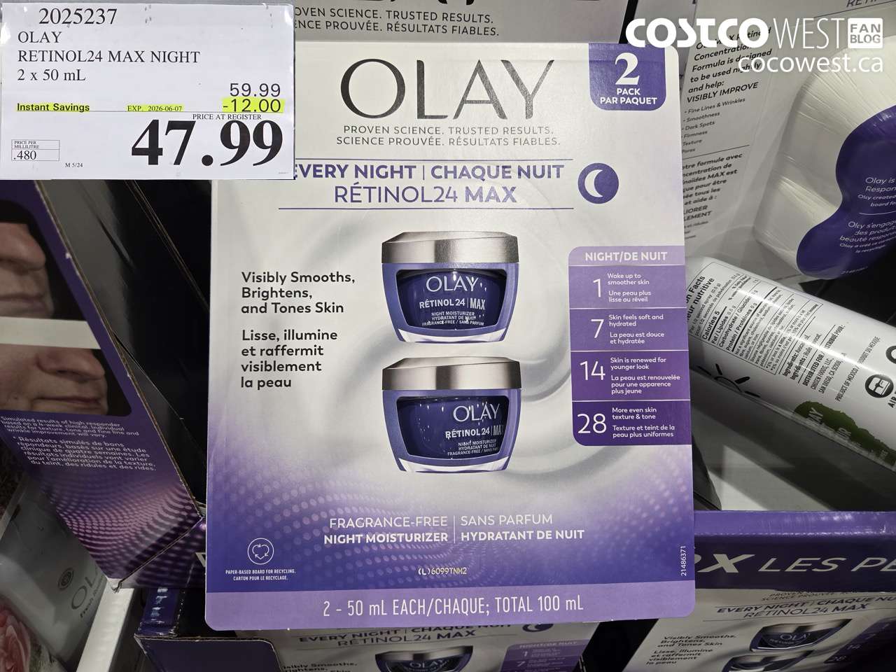 2025237 OLAY RETINOL24 MAX NIGHT 2 X 50 ML ($12.00 INSTANT SAVINGS EXPIRES ON 2026-06-07) $47.99