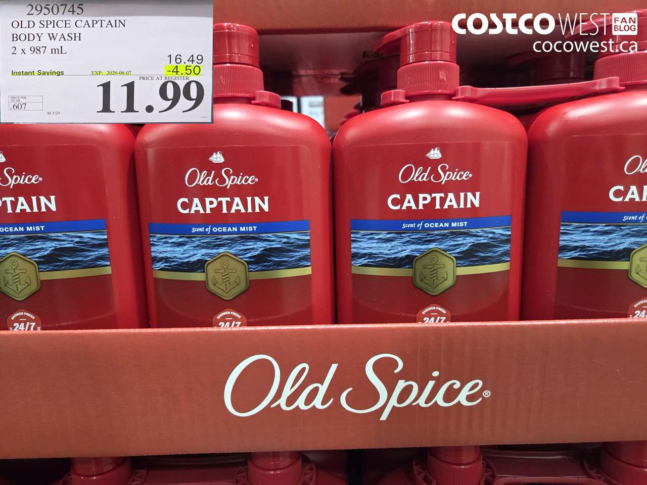 2950745 OLD SPICE CAPTAIN BODY WASH 2 X 987 ML ($4.50 INSTANT SAVINGS EXPIRES ON 2026-06-07) $11.99