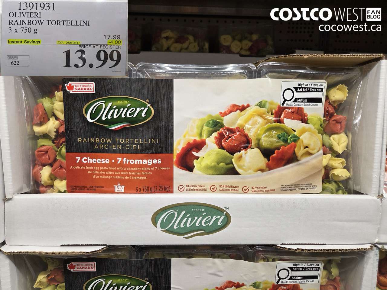 1391931 OLIVIERI RAINBOW TORTELLINI 3 X 750 G ($4.00 INSTANT SAVINGS EXPIRES ON 2026-05-17) $13.99