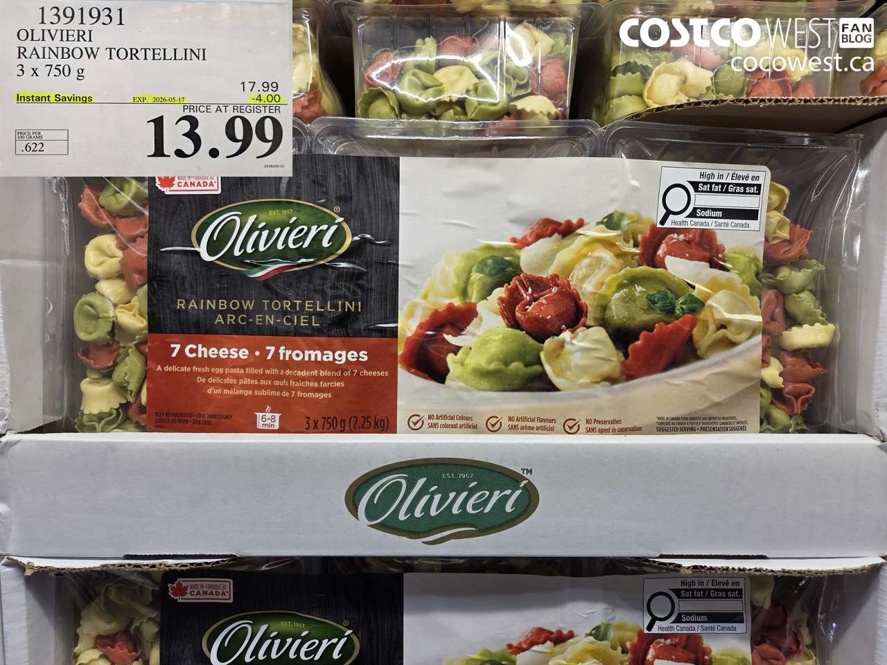 1391931 OLIVIERI RAINBOW TORTELLINI 3 X 750 G ($4.00 INSTANT SAVINGS EXPIRES ON 2026-05-17) $13.99