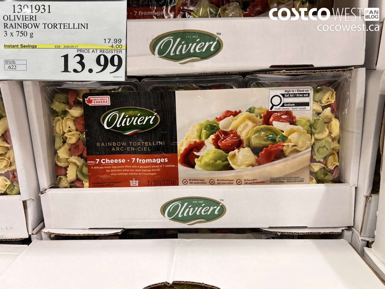 1391931 OLIVIERI RAINBOW TORTELLINI 3 X 750 G ($4.00 INSTANT SAVINGS EXPIRES ON 2026-05-17) $13.99