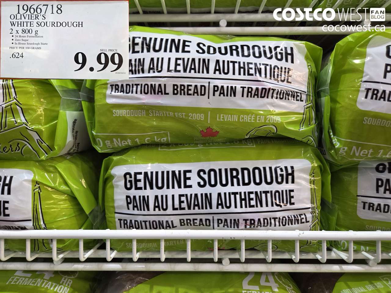 1966718 OLIVIER'S WHITE SOURDOUGH 2 X 800 G $9.99
