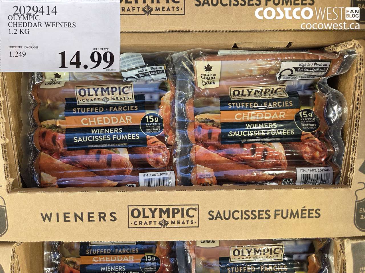 2029414 OLYMPIC CHEDDAR WEINERS 1.2 KG $14.99