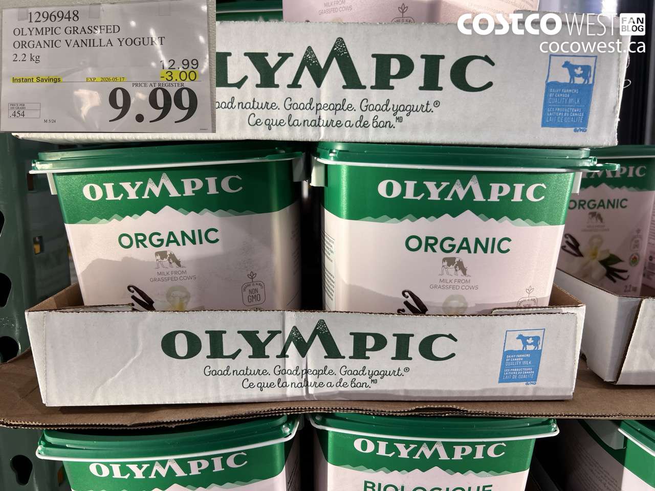 1296948 OLYMPIC GRASSFED ORGANIC VANILLA YOGURT 2.2 KG ($3.00 INSTANT SAVINGS EXPIRES ON 2026-05-17) $9.99