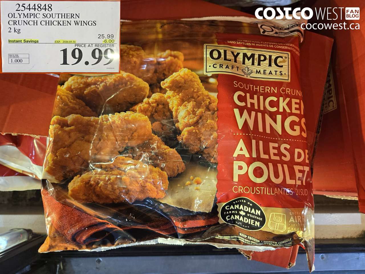 2544848 OLYMPIC SOUTHERN CRUNCH CHICKEN WINGS 2 KG ($6.00 INSTANT SAVINGS EXPIRES ON 2026-05-31) $19.99
