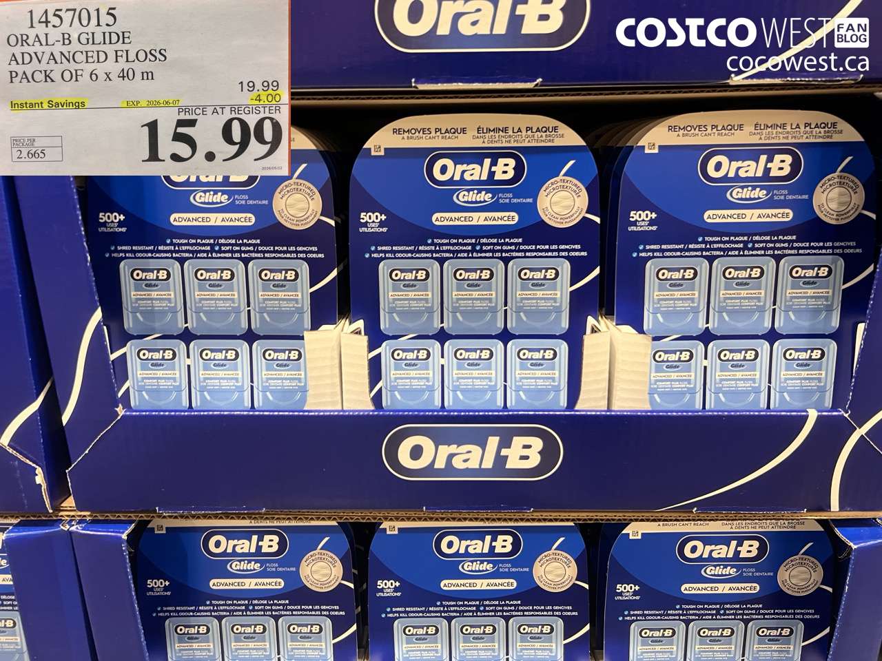 1457015 ORAL-B GLIDE ADVANCED FLOSS PACK OF 6 X 40 M ($4.00 INSTANT SAVINGS EXPIRES ON 2026-06-07) $15.99