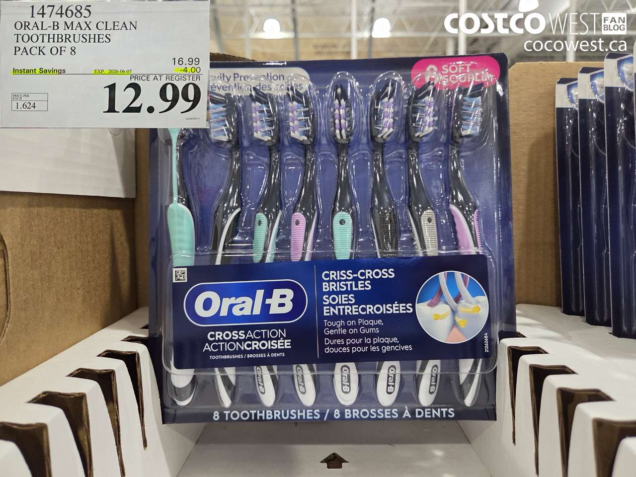 1474685 ORAL-B MAX CLEAN TOOTHBRUSHES PACK OF 8 ($4.00 INSTANT SAVINGS EXPIRES ON 2026-06-07) $12.99
