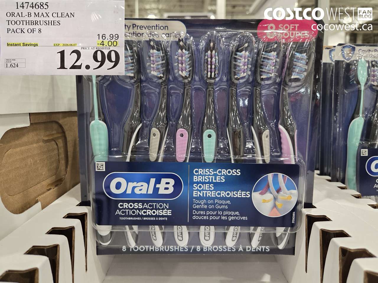 1474685 ORAL-B MAX CLEAN TOOTHBRUSHES PACK OF 8 ($4.00 INSTANT SAVINGS EXPIRES ON 2026-06-07) $12.99
