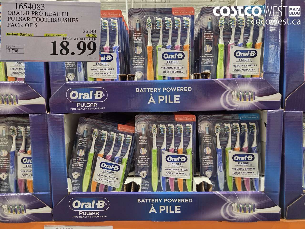 1654083 ORAL-B PRO HEALTH PULSAR TOOTHBRUSHES PACK OF 5 ($5.00 INSTANT SAVINGS EXPIRES ON 2026-05-10) $18.99