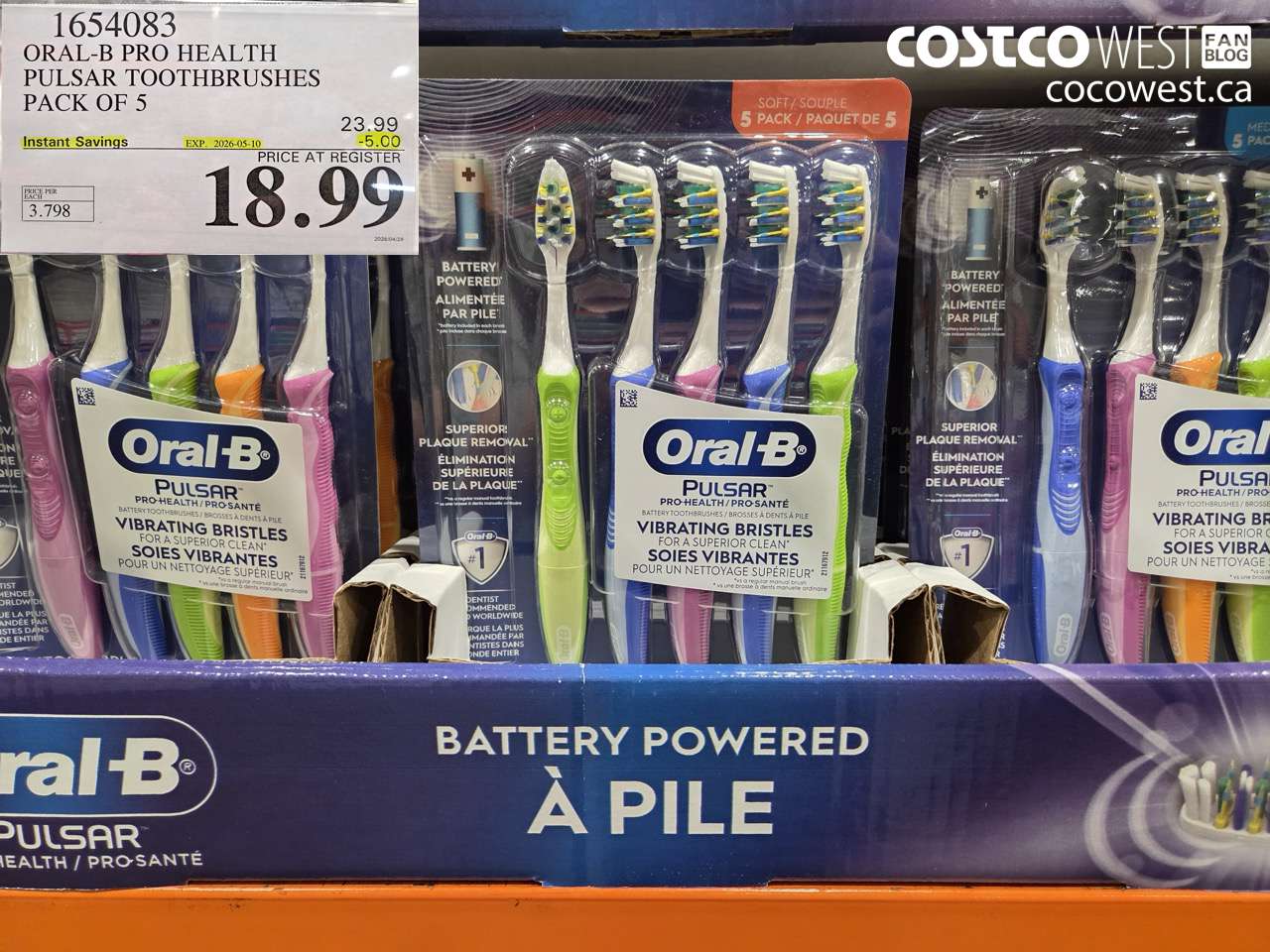 1654083 ORAL-B PRO HEALTH PULSAR TOOTHBRUSHES PACK OF 5 ($5.00 INSTANT SAVINGS EXPIRES ON 2026-05-10) $18.99