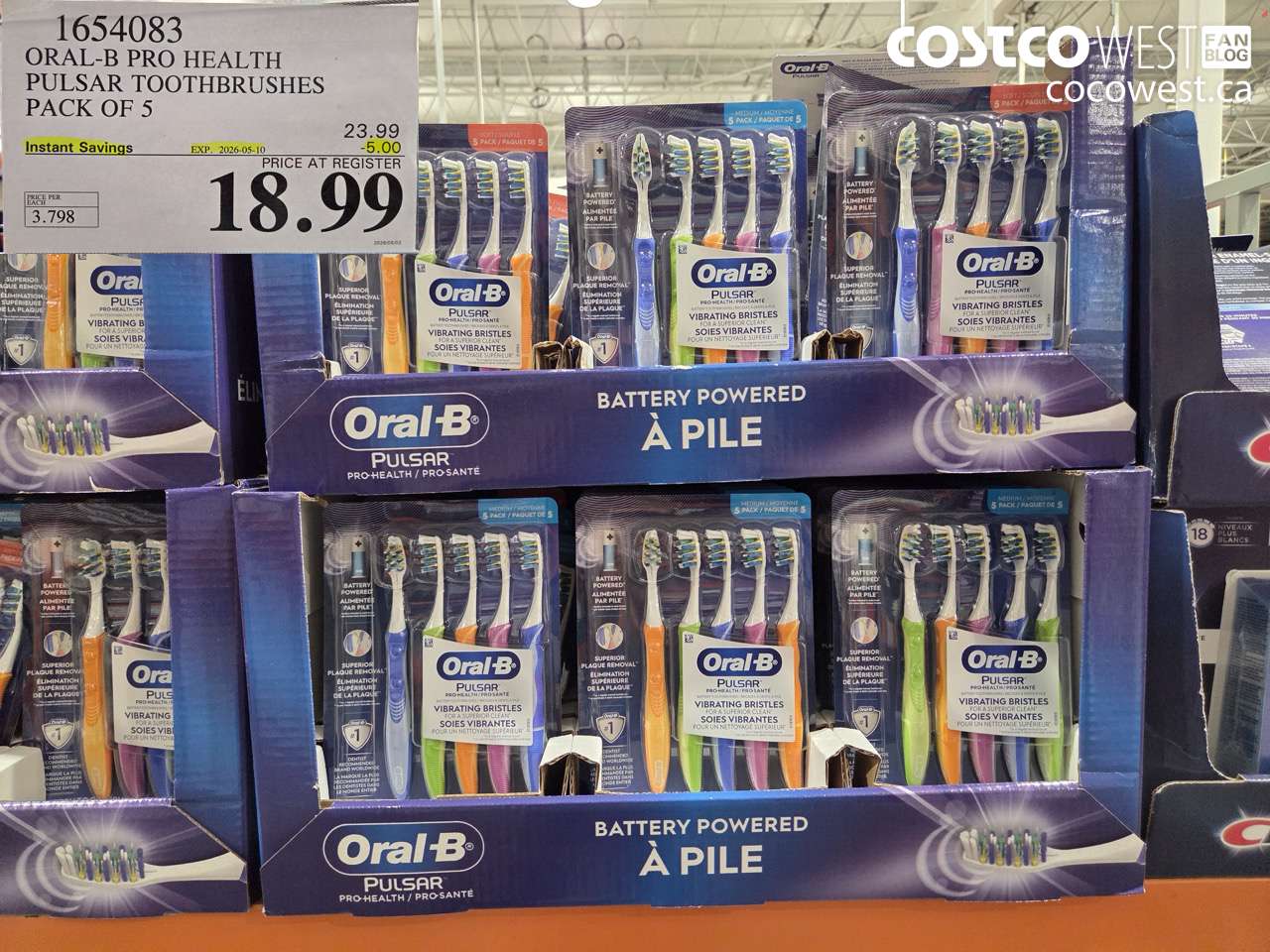 1654083 ORAL-B PRO HEALTH PULSAR TOOTHBRUSHES PACK OF 5 ($5.00 INSTANT SAVINGS EXPIRES ON 2026-05-10) $18.99