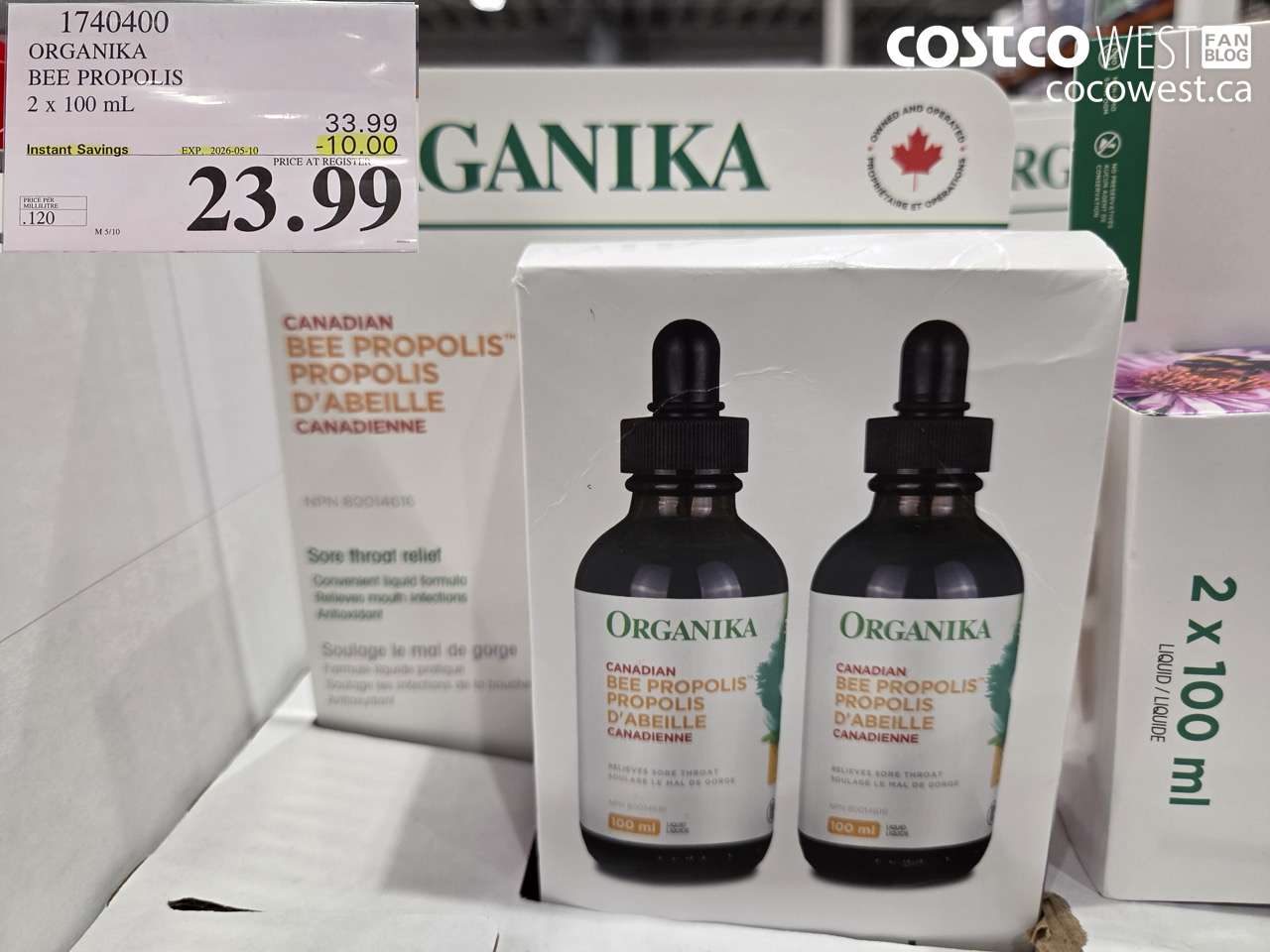 1740400 ORGANIKA BEE PROPOLIS 2 X 100 ML ($10.00 INSTANT SAVINGS EXPIRES ON 2026-05-10) $23.99