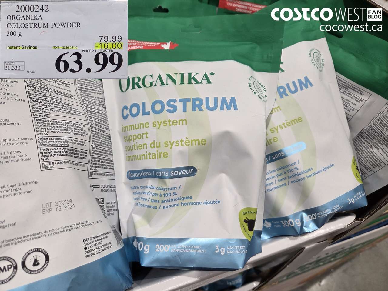 2000242 ORGANIKA COLOSTRUM POWDER 300 G ($16.00 INSTANT SAVINGS EXPIRES ON 2026-05-10) $63.99