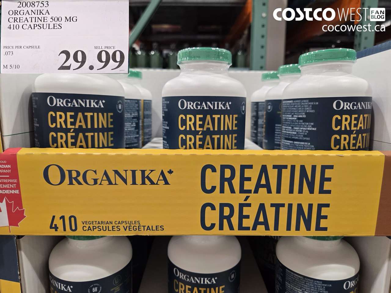 2008753 ORGANIKA CREATINE 500 MG 410 CAPSULES $29.99