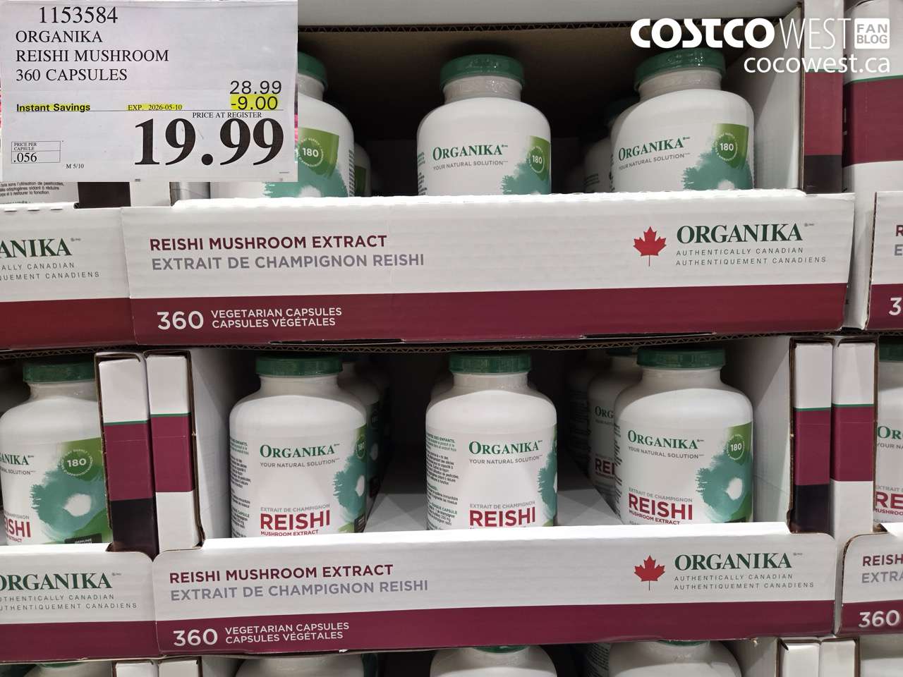 1153584 ORGANIKA REISHI MUSHROOM 360 CAPSULES ($9.00 INSTANT SAVINGS EXPIRES ON 2026-05-10) $19.99