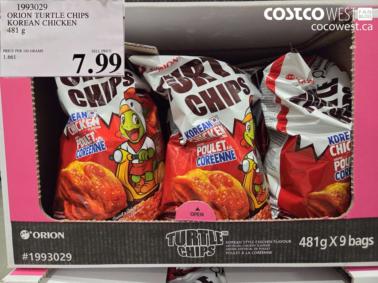 1993029 ORION TURTLE CHIPS KOREAN CHICKEN 481 G $7.99