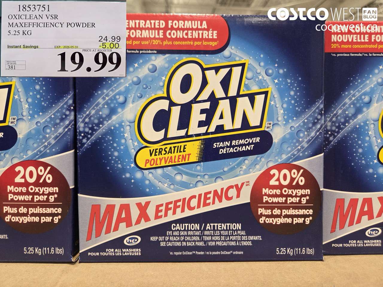 1833751 OXICLEAN VSR MAXEFFICIENCY POWDER 5.25 KG ($5.00 INSTANT SAVINGS EXPIRES ON 2026-05-10) $19.99