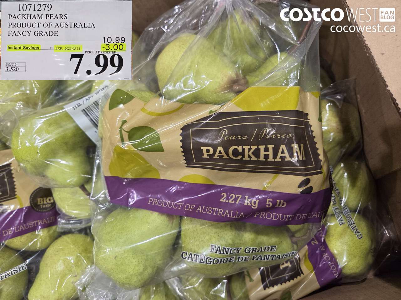 1071279 PACKHAM PEARS PRODUCT OF AUSTRALIA FANCY GRADE ($3.00 INSTANT SAVINGS EXPIRES ON 2026-05-31) $7.99