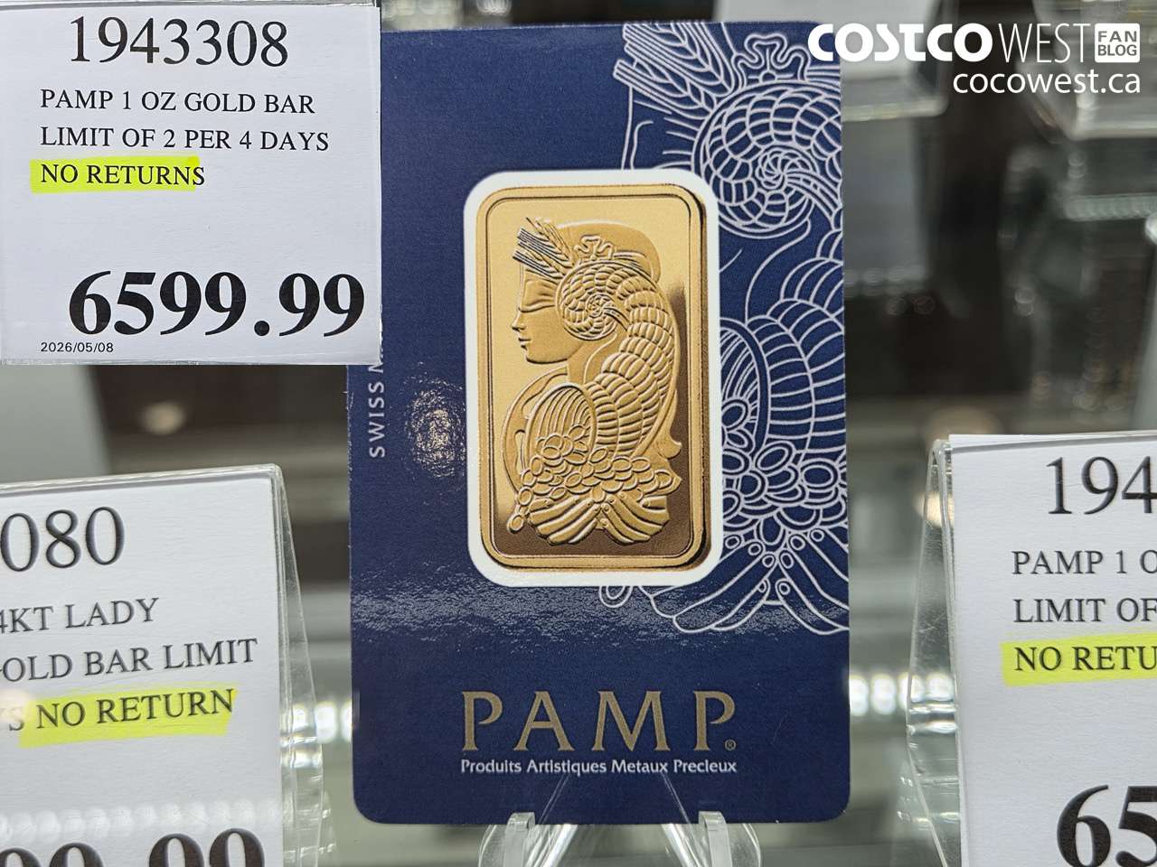 1943308 PAMP 1 OZ GOLD BAR LIMIT OF 2 PER 4 DAYS NO RETURNS $6599.99