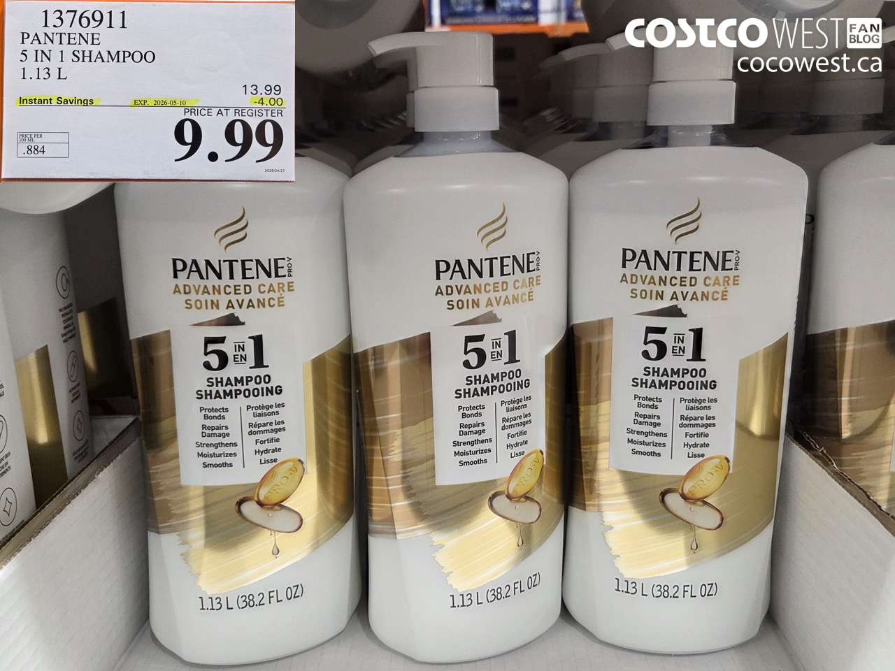 1376911 PANTENE 5 IN 1 SHAMPOO 1.13 L ($4.00 INSTANT SAVINGS EXPIRES ON 2026-05-10) $9.99
