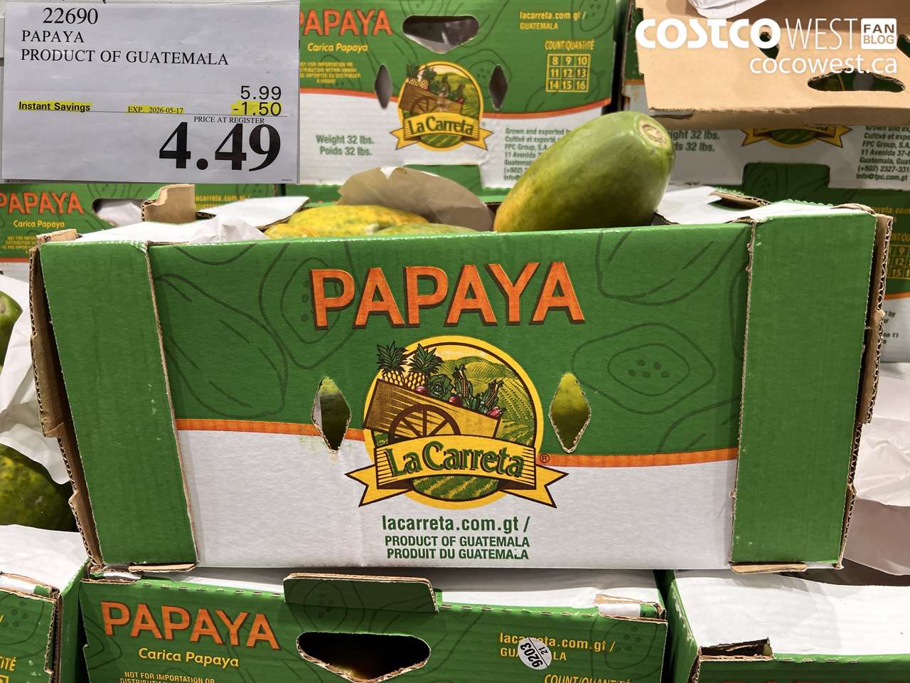 22690 PAPAYA PRODUCT OF GUATEMALA ($1.50 INSTANT SAVINGS EXPIRES ON 2026-05-17) $4.49