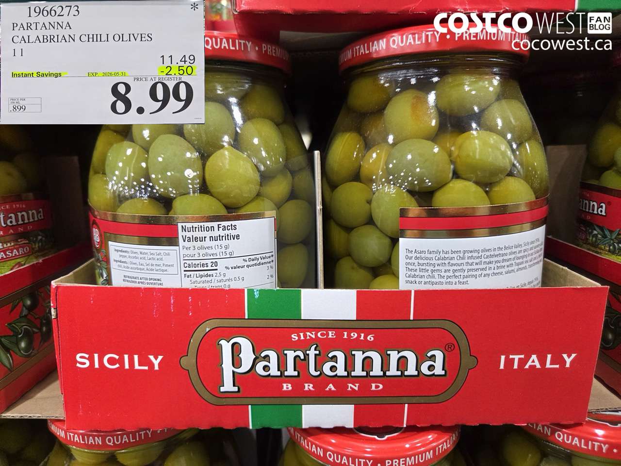 1966273 PARTANNA CALABRIAN CHILI OLIVES ($2.50 INSTANT SAVINGS EXPIRES ON 2026-05-31) $8.99
