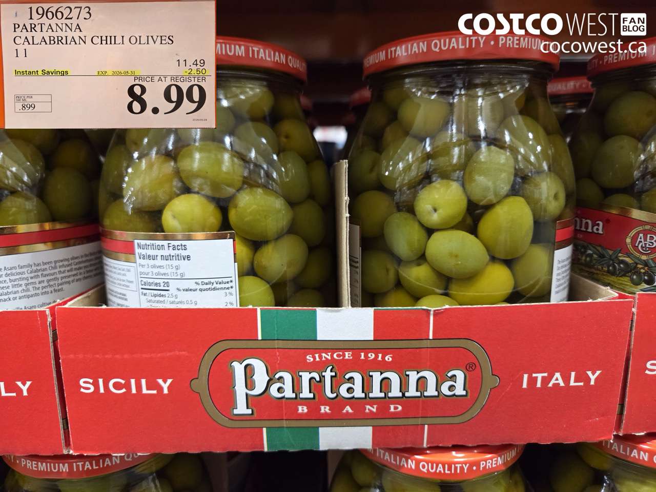 1966273 PARTANNA CALABRIAN CHILI OLIVES ($2.50 INSTANT SAVINGS EXPIRES ON 2026-05-31) $8.99