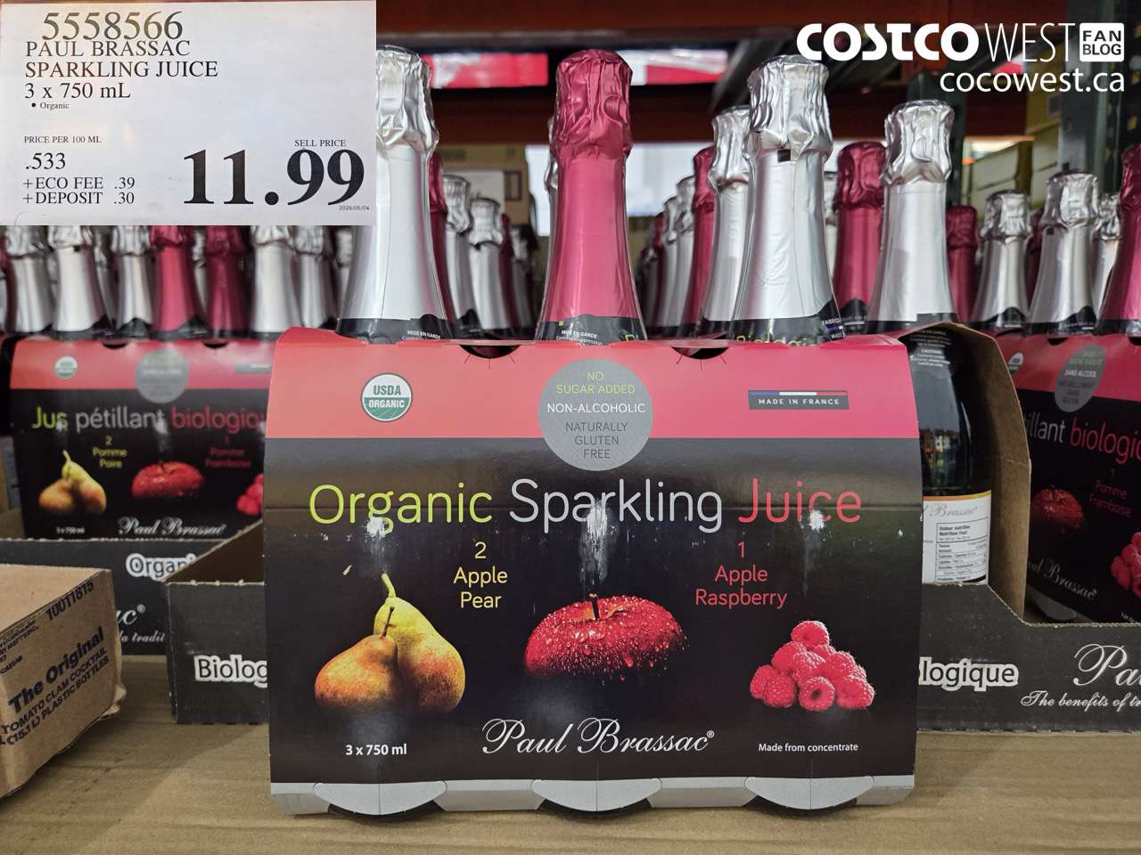 5558566 PAUL BRASSAC SPARKLING JUICE 3 X 750 ML $11.99