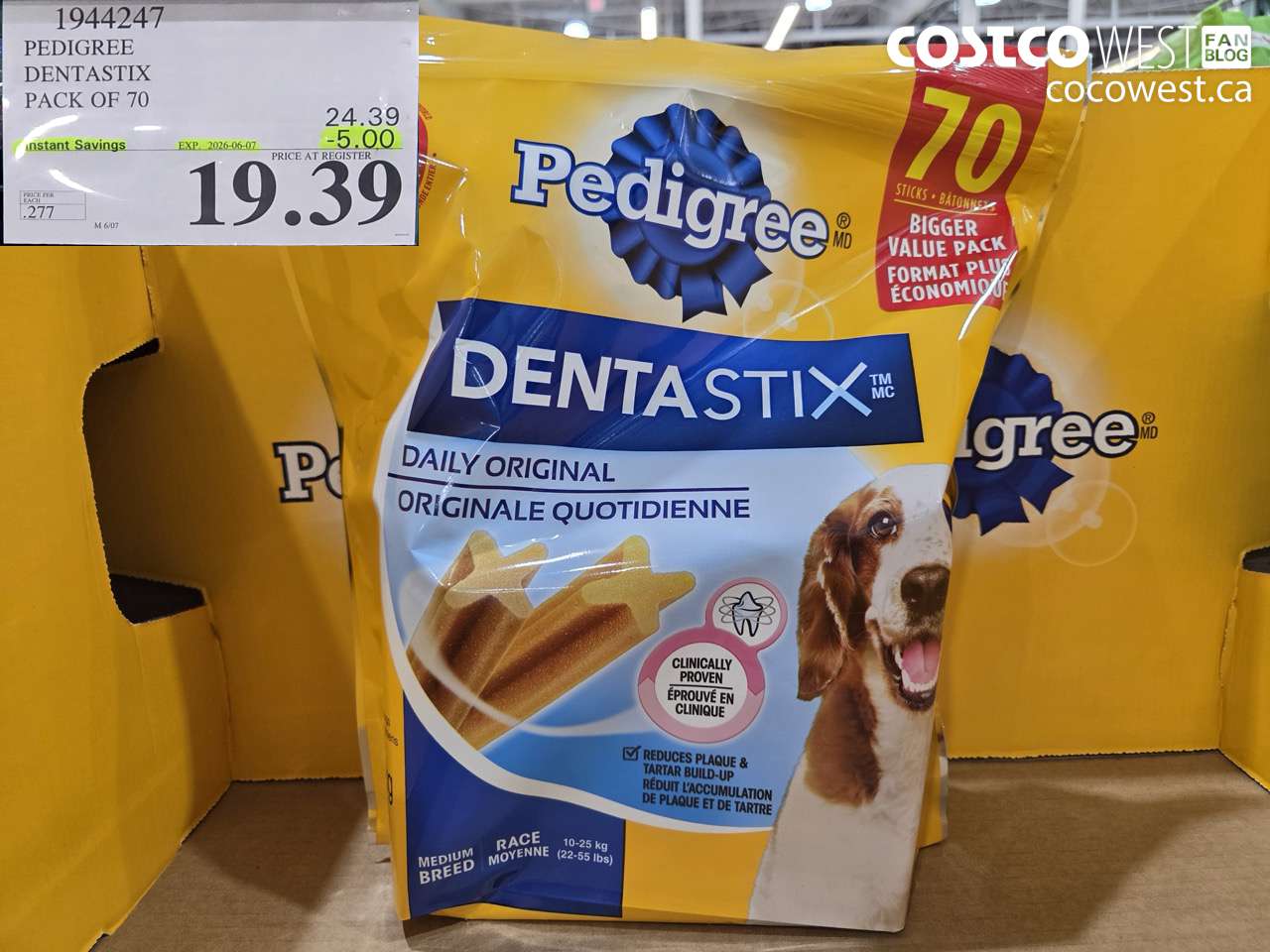 1944247 PEDIGREE DENTASTIX PACK OF 70 ($5.00 INSTANT SAVINGS EXPIRES ON 2026-06-07) $19.39