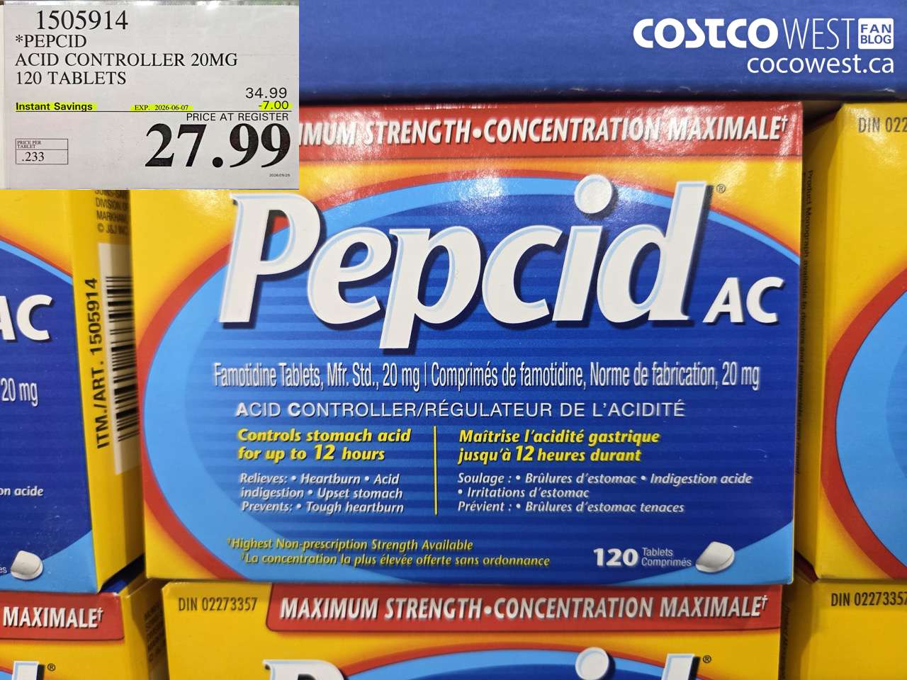 1505914 PEPCID ACID CONTROLLER 20MG 120 TABLETS ($7.00 INSTANT SAVINGS EXPIRES ON 2026-06-07) $27.99