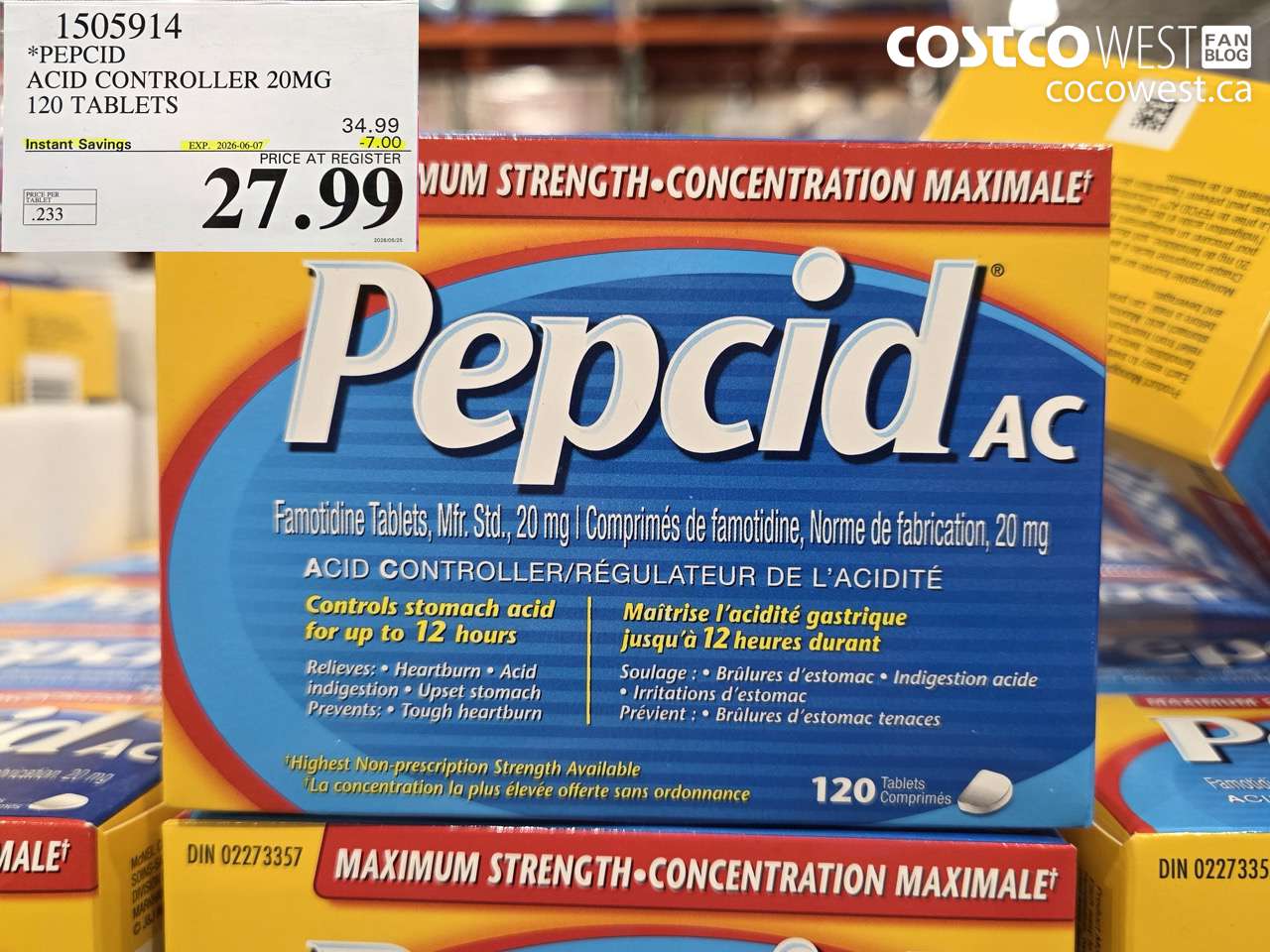 1505914 PEPCID ACID CONTROLLER 20MG 120 TABLETS ($7.00 INSTANT SAVINGS EXPIRES ON 2026-06-07) $27.99