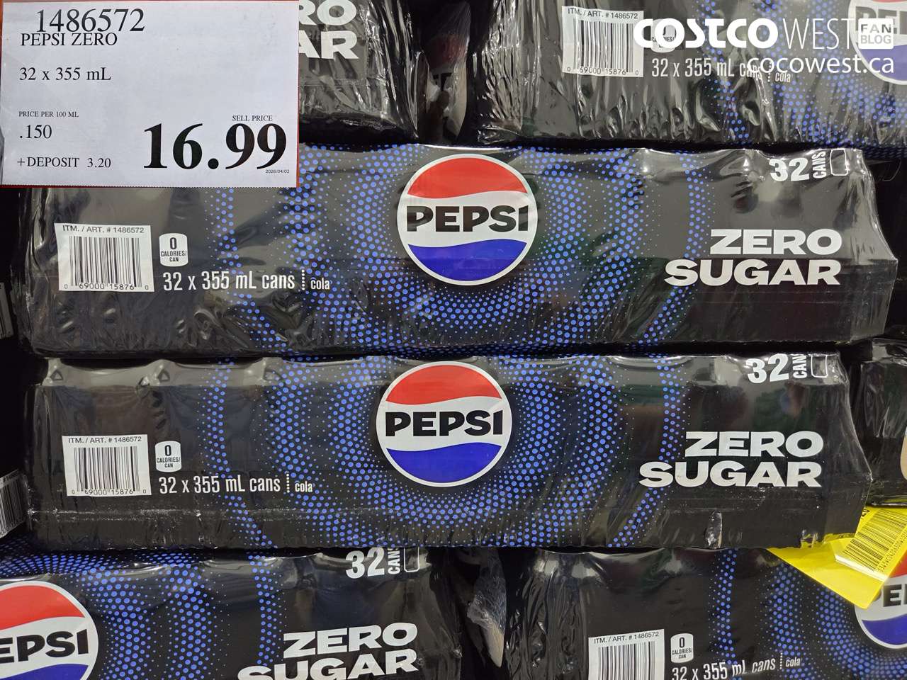 1486572 PEPSI ZERO 32 X 355 ML $16.99