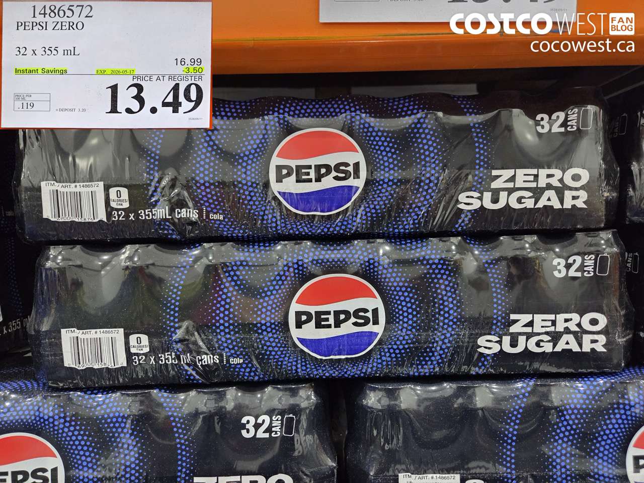 1486572 PEPSI ZERO 32 X 355 ML ($3.50 INSTANT SAVINGS EXPIRES ON 2026-05-17) $13.49