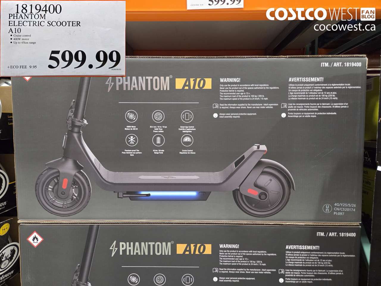 1819400 PHANTOM ELECTRIC SCOOTER A10 $599.99
