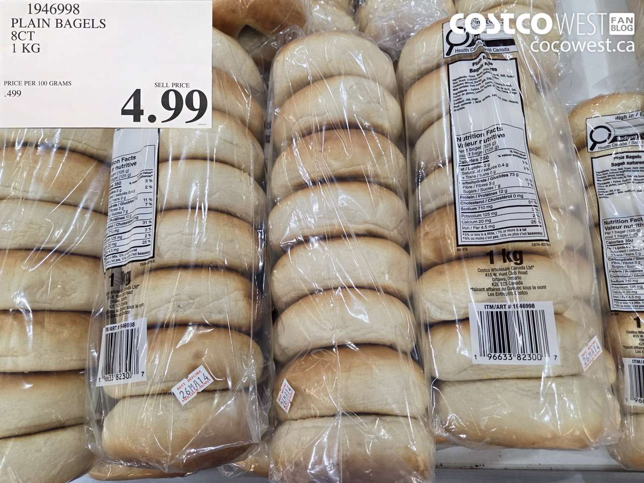 1946998 PLAIN BAGELS 8CT 1 KG $4.99