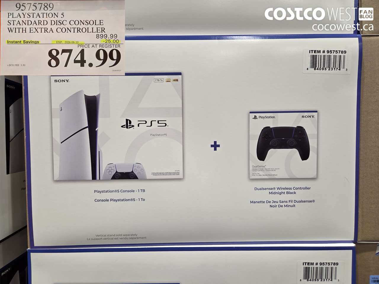 9575789 PLAYSTATION 5 STANDARD DISC CONSOLE WITH EXTRA CONTROLLER ($25.00 INSTANT SAVINGS EXPIRES ON 2026-06-10) $874.99