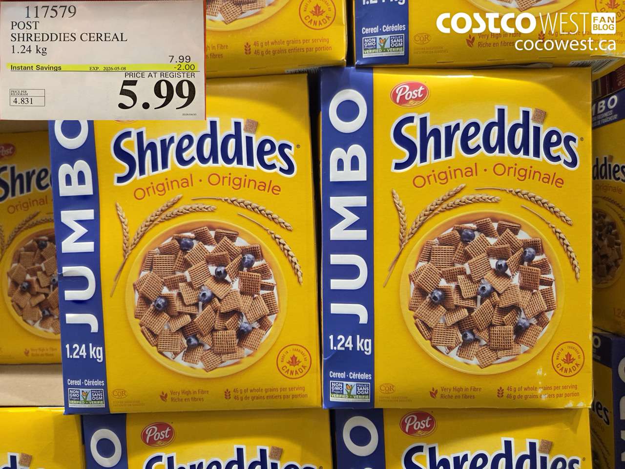 117579 POST SHREDDIES CEREAL 1.24 KG ($2.00 INSTANT SAVINGS EXPIRES ON 2026-05-08) $5.99