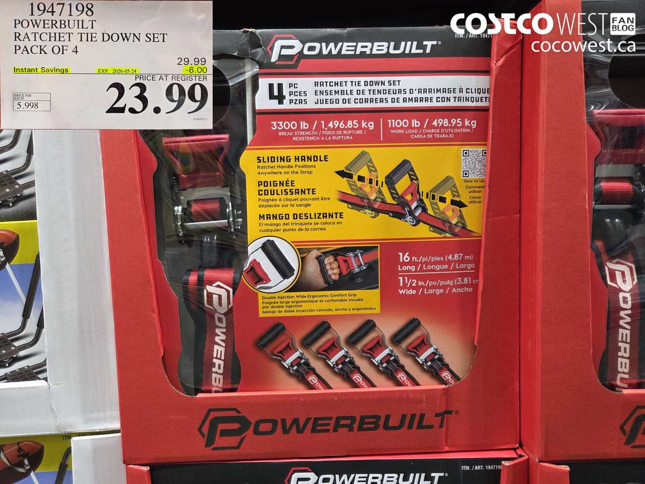 1947198 POWERBUILT RATCHET TIE DOWN SET PACK OF 4 ($6.00 INSTANT SAVINGS EXPIRES ON 2026-05-24) $23.99