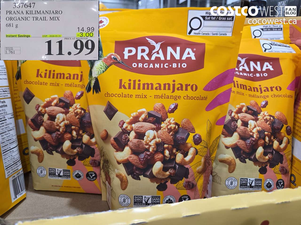 337647 PRANA KILIMANJARO ORGANIC TRAIL MIX 681 G ($3.00 INSTANT SAVINGS EXPIRES ON 2026-05-31) $11.99