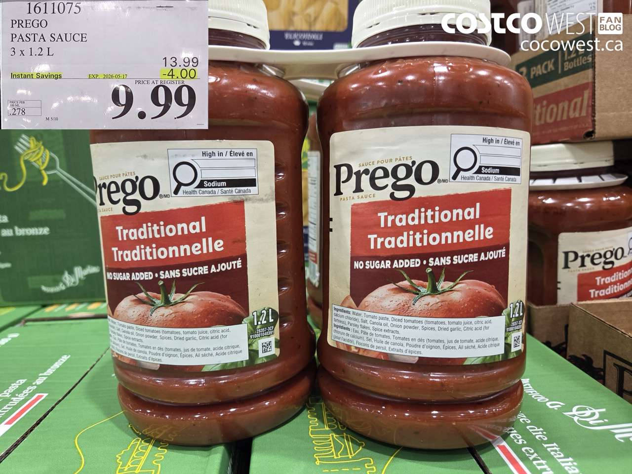 1611075 PREGO PASTA SAUCE 3 X 1.2 L ($4.00 INSTANT SAVINGS EXPIRES ON 2026-05-17) $9.99