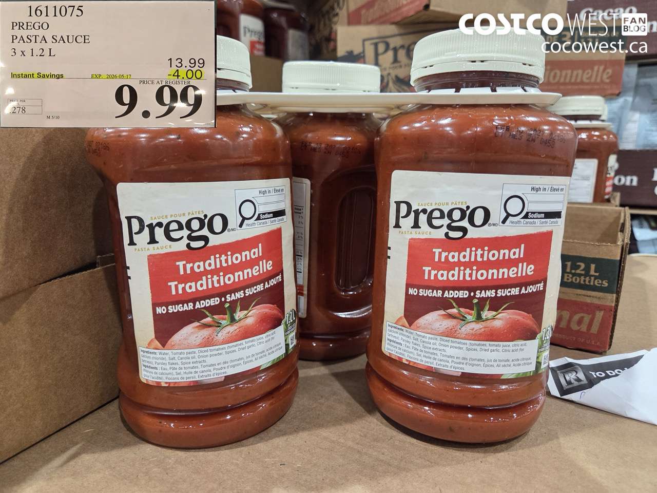 1611075 PREGO PASTA SAUCE 3 X 1.2 L ($4.00 INSTANT SAVINGS EXPIRES ON 2026-05-17) $9.99