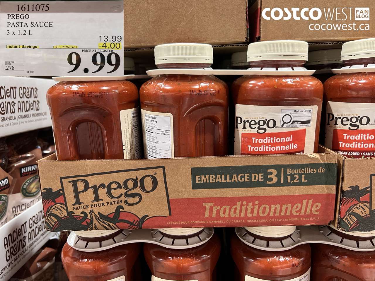 1611075 PREGO PASTA SAUCE 3 X 1.2 L ($4.00 INSTANT SAVINGS EXPIRES ON 2026-05-17) $9.99