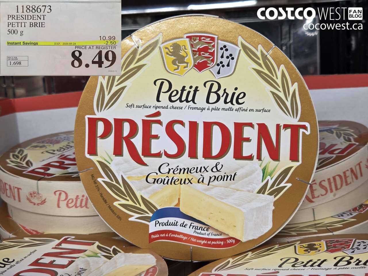 1188673 PRESIDENT PETITT BRIE 500 G ($2.50 INSTANT SAVINGS EXPIRES ON 2026-05-24) $8.49