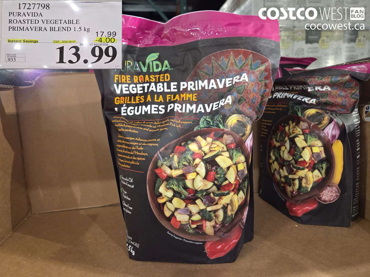 1727798 PURA VIDA ROASTED VEGETABLE PRIMAVERA BLEND 1.5 KG ($4.00 INSTANT SAVINGS EXPIRES ON 2026-06-07) $13.99