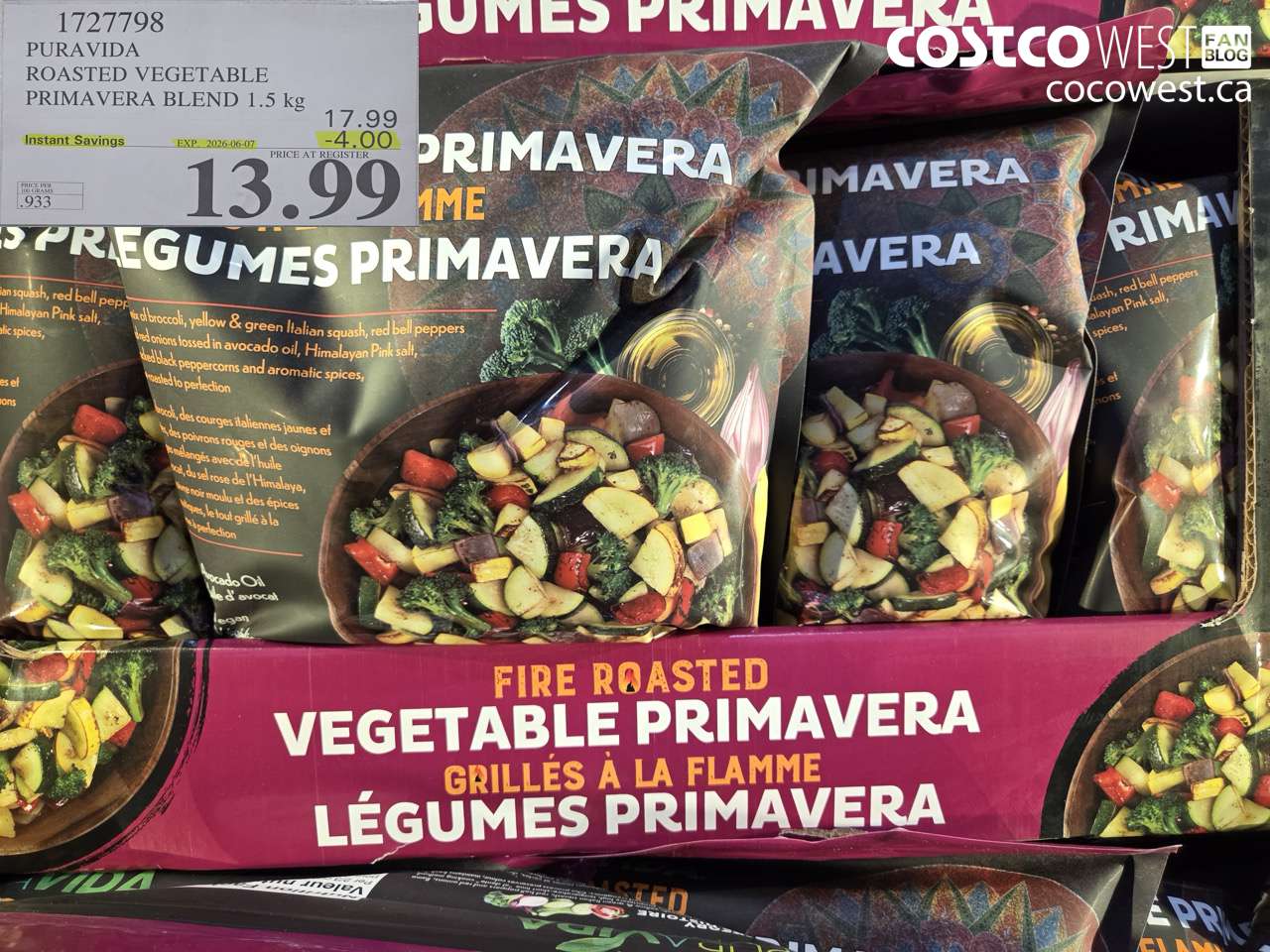 1727798 PURA VIDA ROASTED VEGETABLE PRIMAVERA BLEND 1.5 KG ($4.00 INSTANT SAVINGS EXPIRES ON 2026-06-07) $13.99