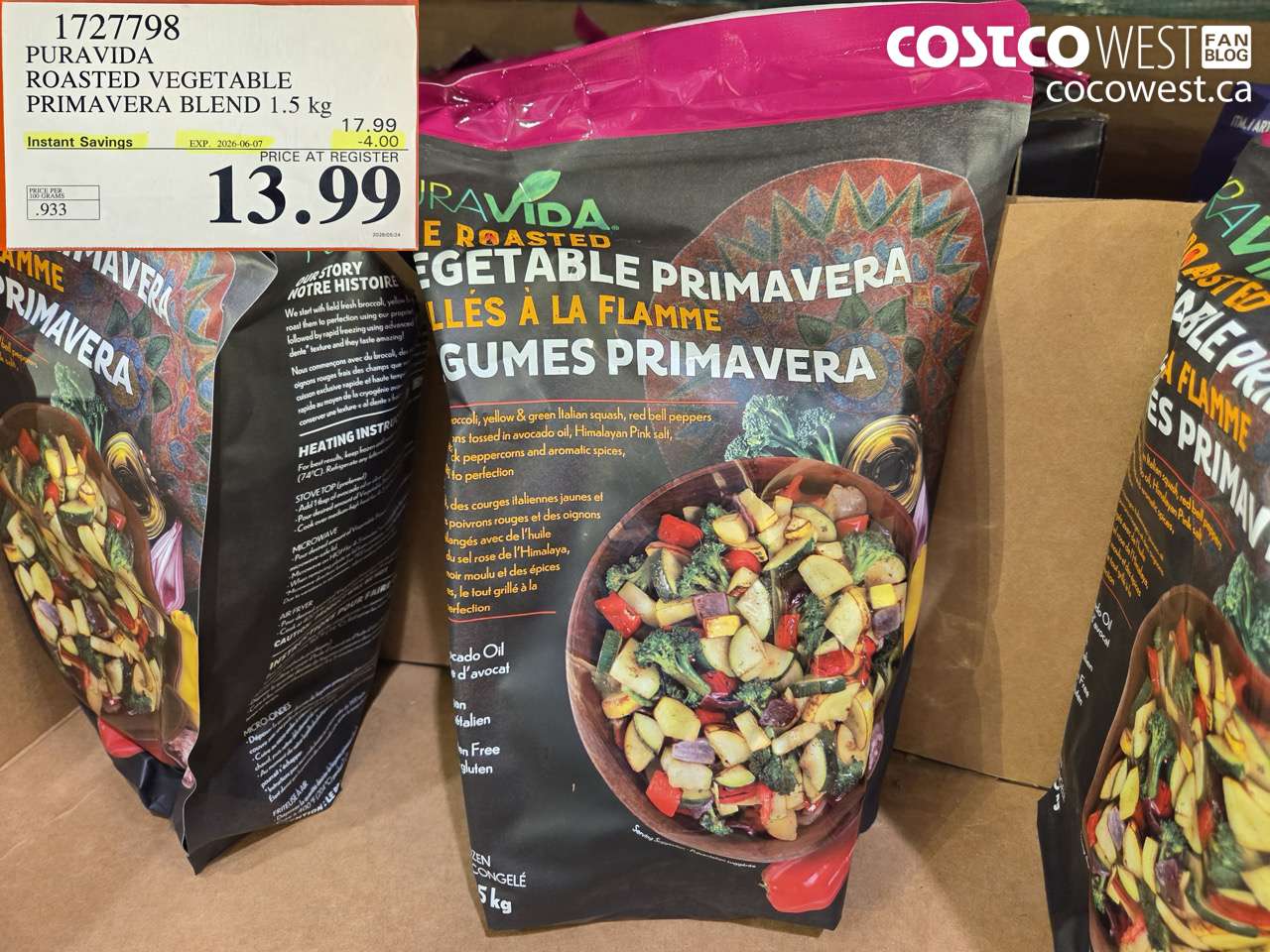 1727798 PURA VIDA ROASTED VEGETABLE PRIMAVERA BLEND 1.5 KG ($4.00 INSTANT SAVINGS EXPIRES ON 2026-06-07) $13.99