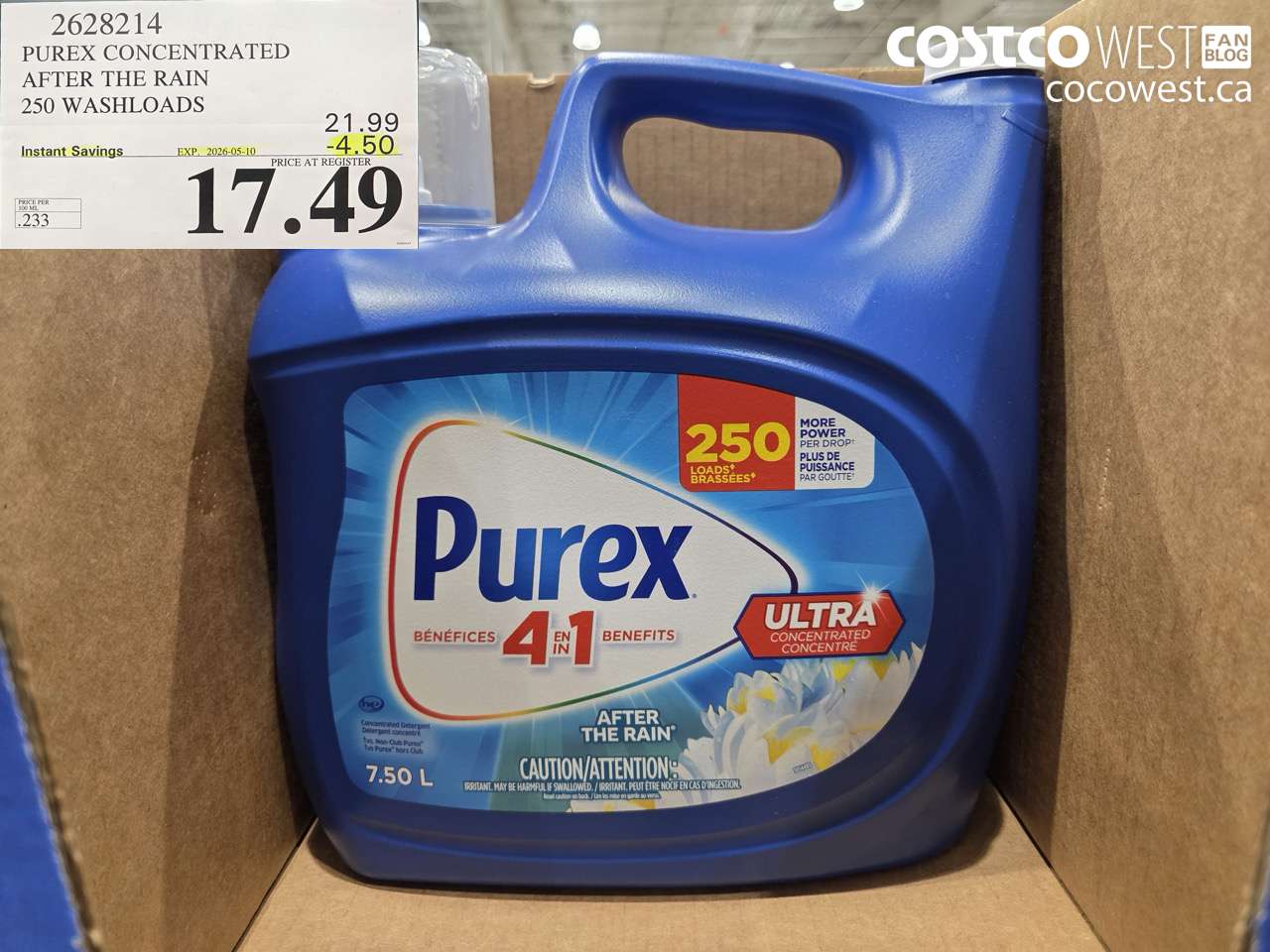 2628214 PUREX CONCENTRATED AFTER THE RAIN 250 WASHLOADS ($4.50 INSTANT SAVINGS EXPIRES ON 2026-05-10) $17.49
